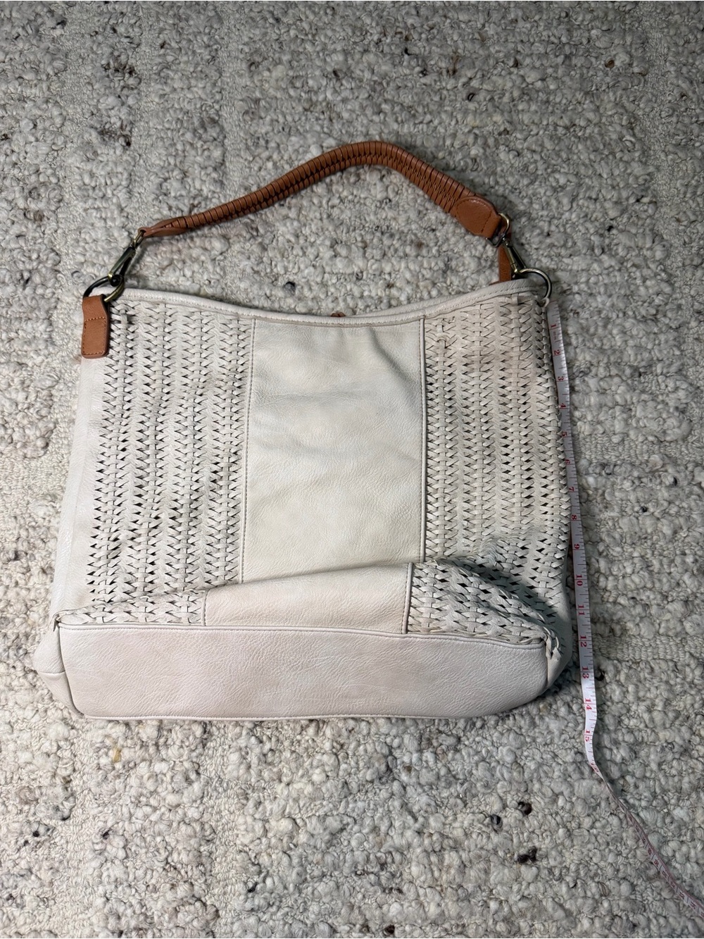 Antik Kraft Cream Woven Leather Shoulder Bag with Tan Handle